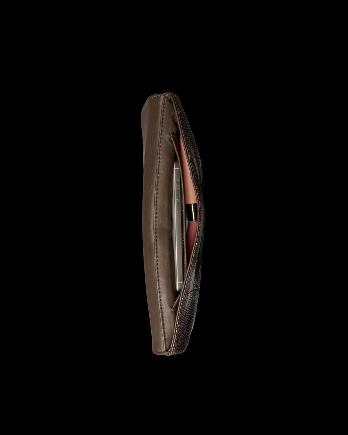 Inside view of Lizard Clutch - Coffee on plain background