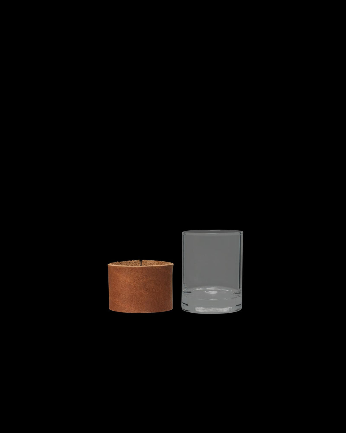 Front view of Leather Tasting Glass - Brown on plain background