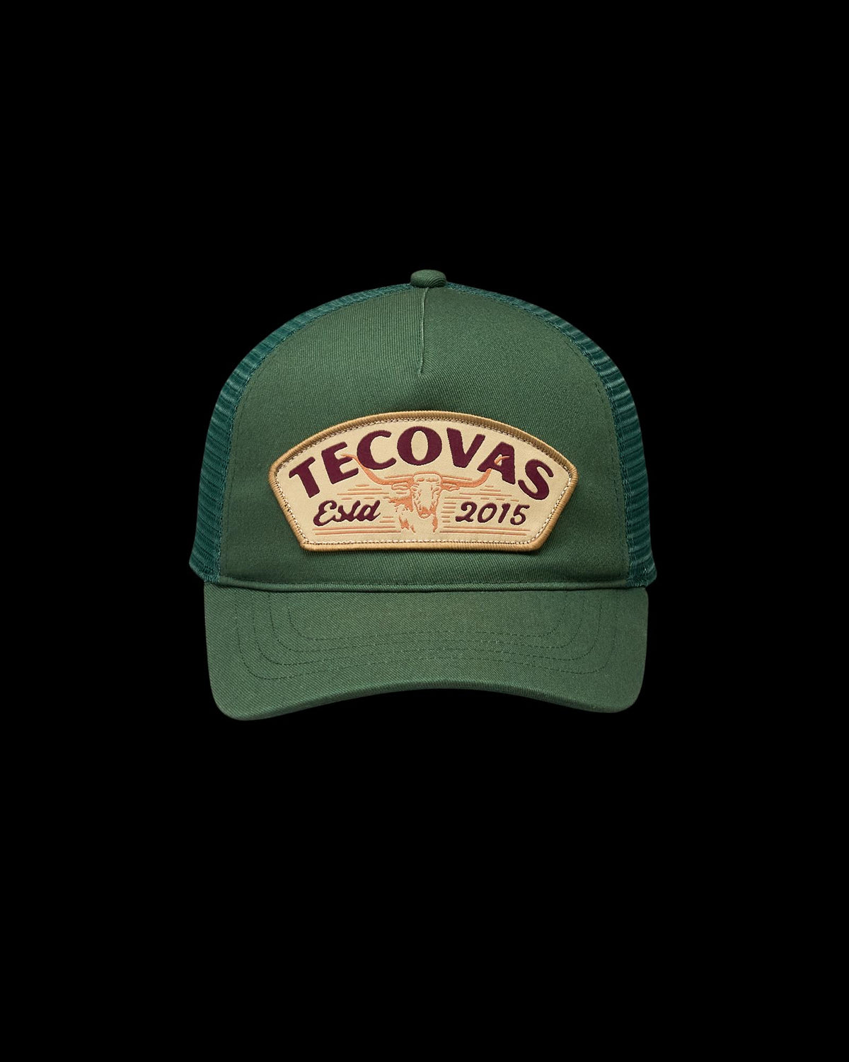 Front view of Longhorn Badge Trucker - Hunter Green on plain background