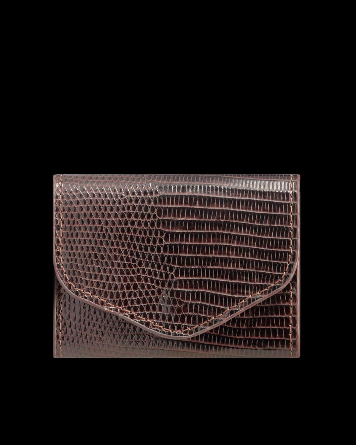 Front view of Lizard Card Case - Coffee on plain background