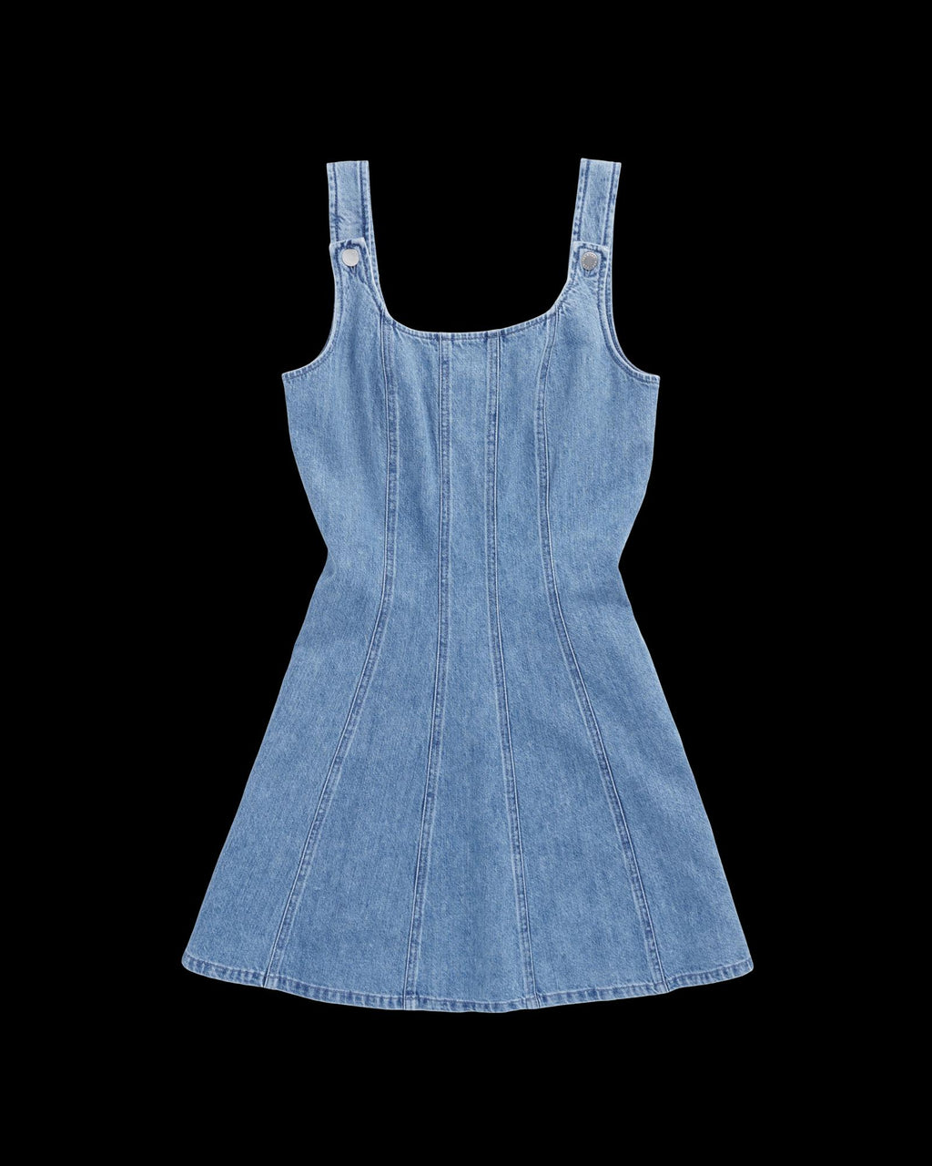 Front view of Women's Structured Mini Dress - Medium Wash on plain background