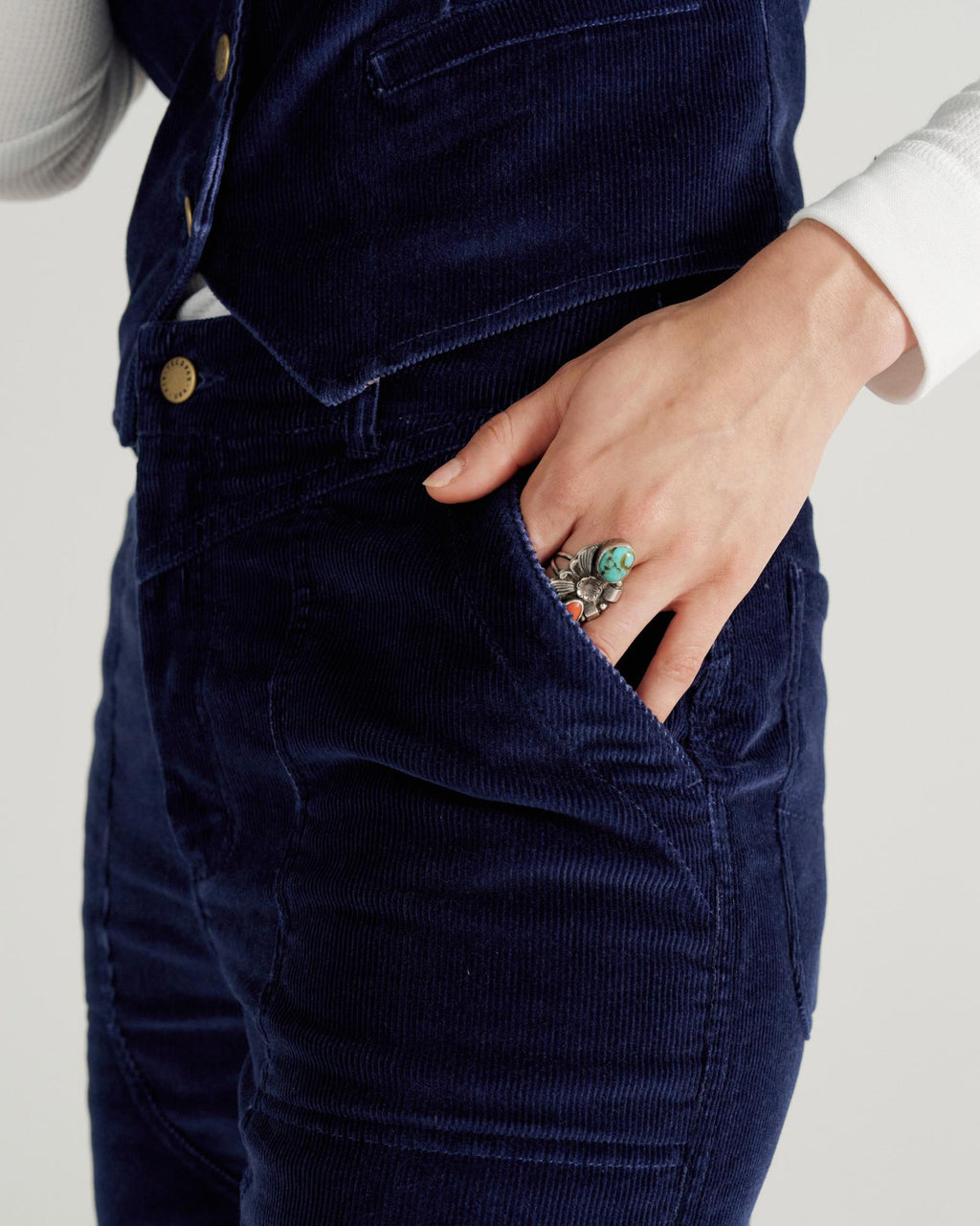 Closeup view of Women's Corduroy Carpenter Pant - Navy