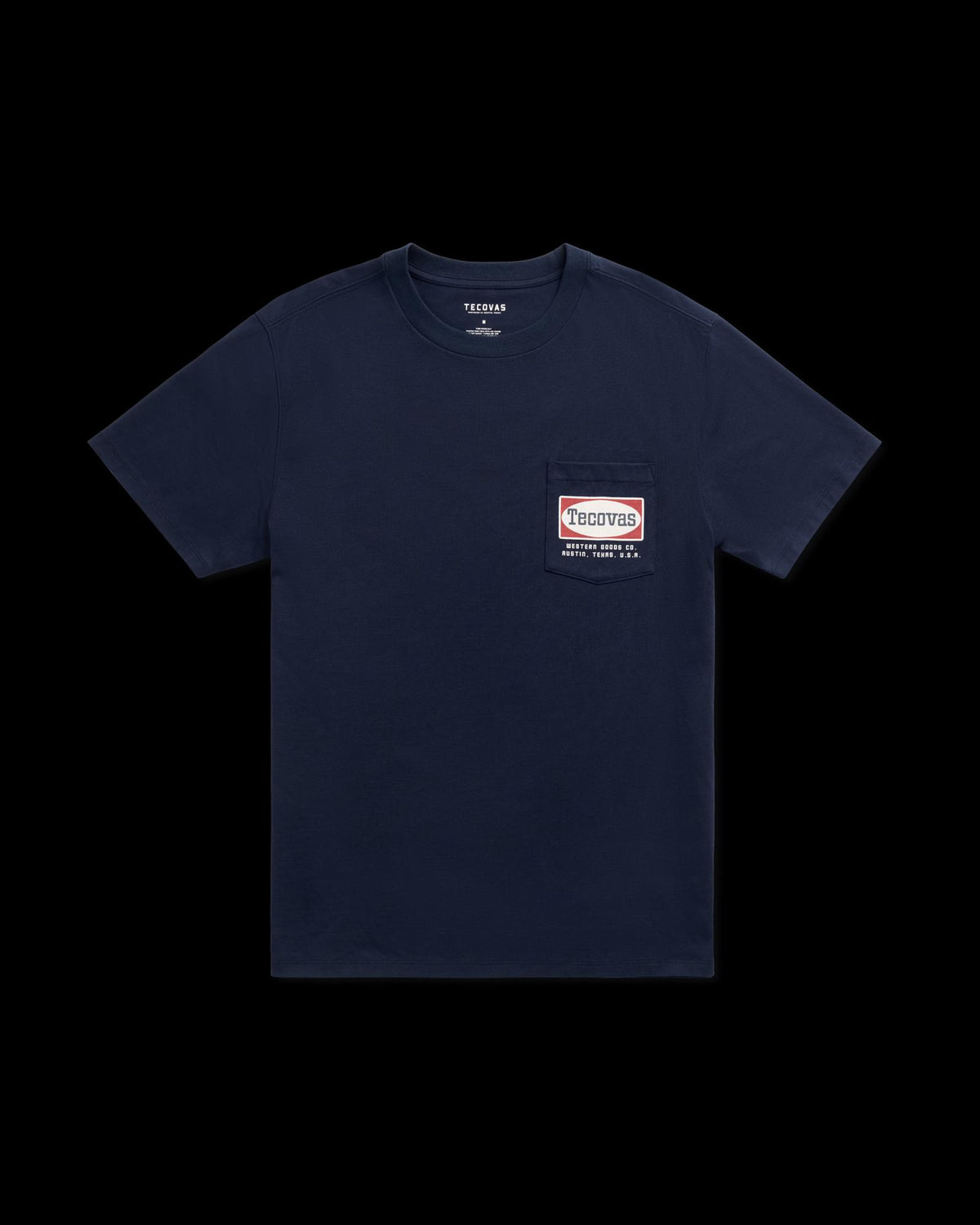 Closeup detail view of Men's Oval Tecovas Pocket T-Shirt - Navy/Red