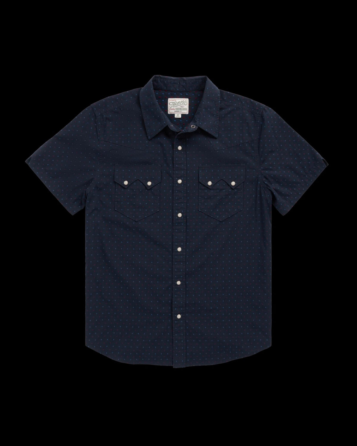 Closeup detail view of Men's Star Stitch Pearl Snap - Navy