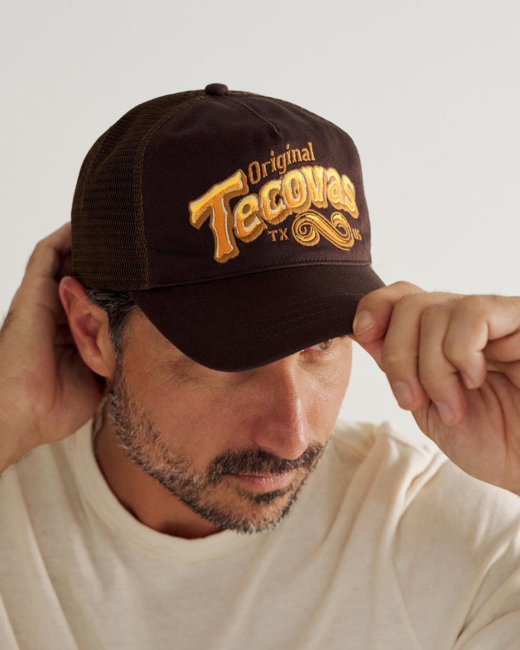 View of Original Tecovas 5 Panel Low Pro Trucker - Dark Brown