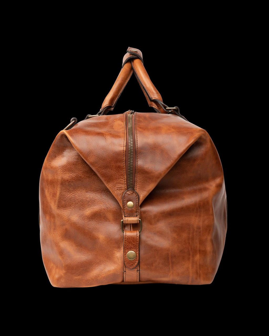 Side view of the Bartlett Large Weekender in Cognac