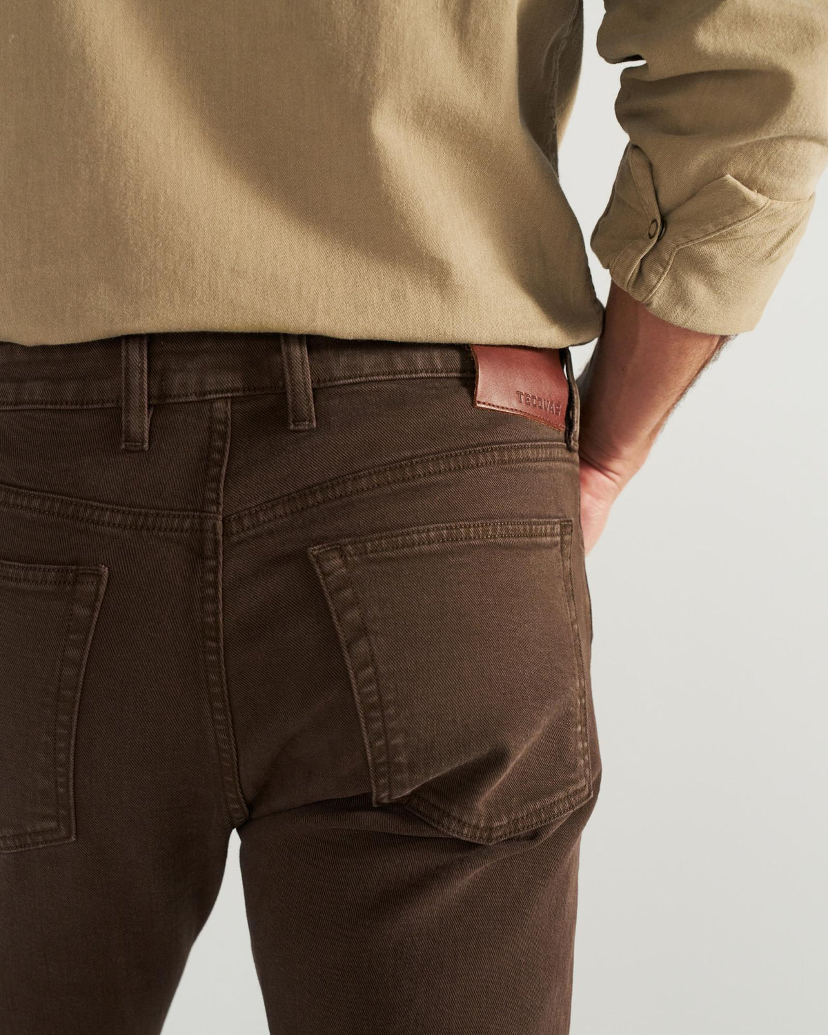 Closeup view of Men's Slim Straight Stretch Twill - Cafe