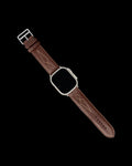 Front view of Cowhide Apple Watch Band - Brown on plain background
