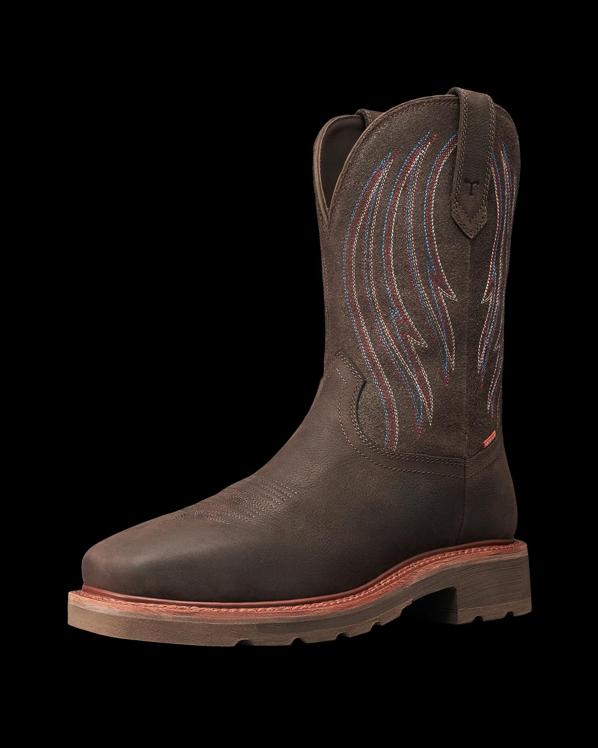 Quarterfront view of LongHaul Waterproof Square Composite Toe Work Boot - Umber Cowhide on plain background