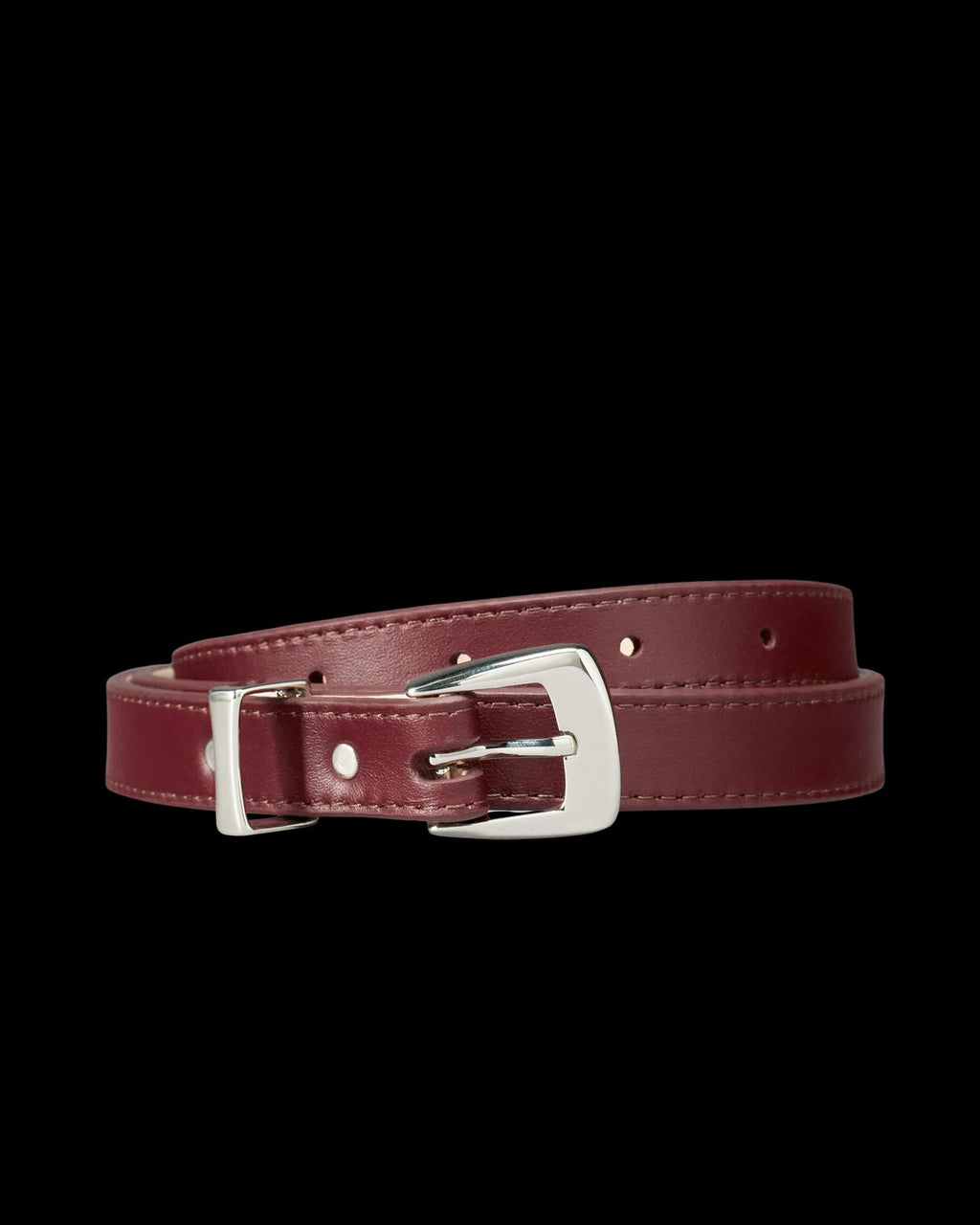 Front view of Women's Skinny 3 Piece Belt - Scarlet on plain background