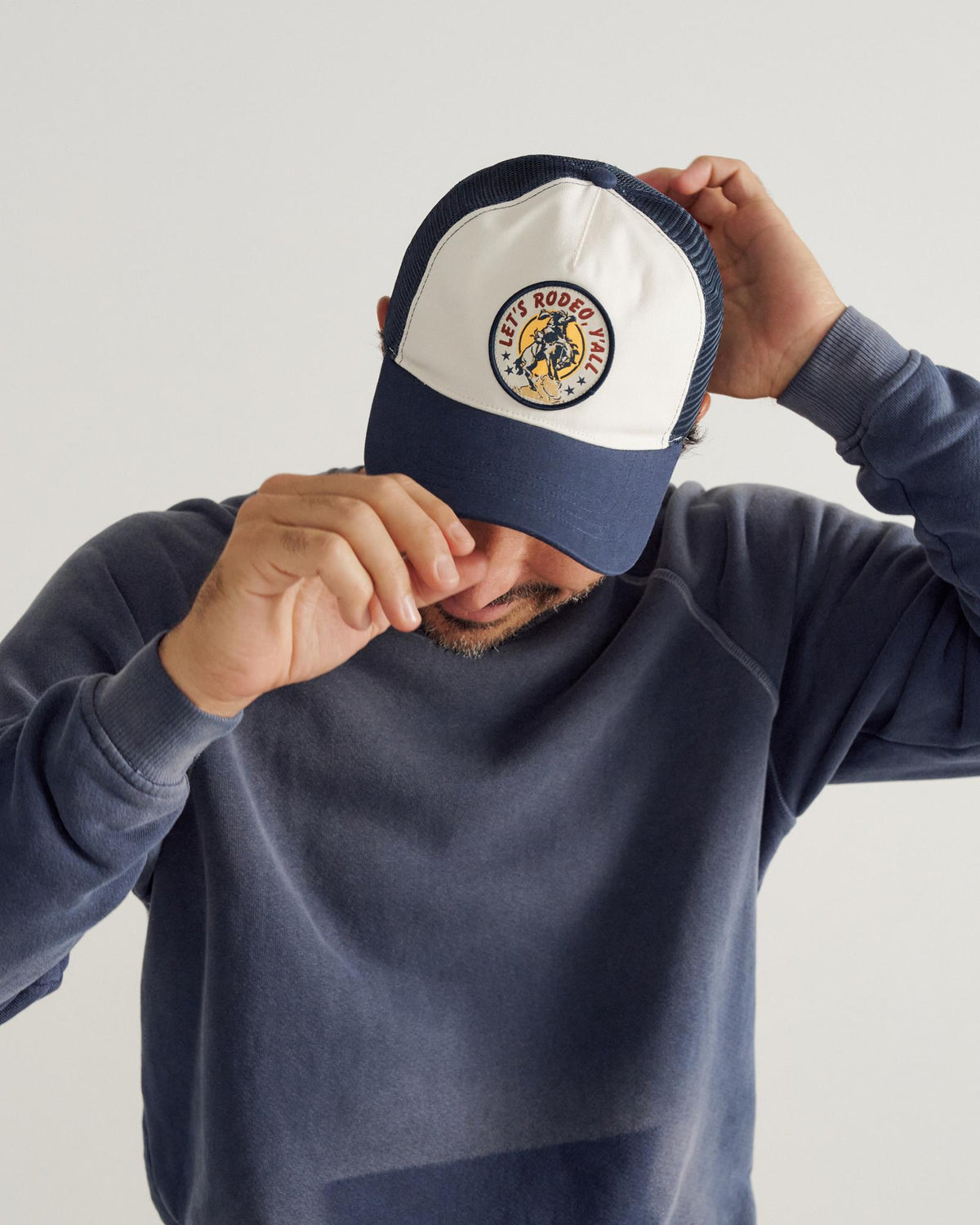 View of Let's Rodeo 5 Panel Low Pro Trucker - Navy / White