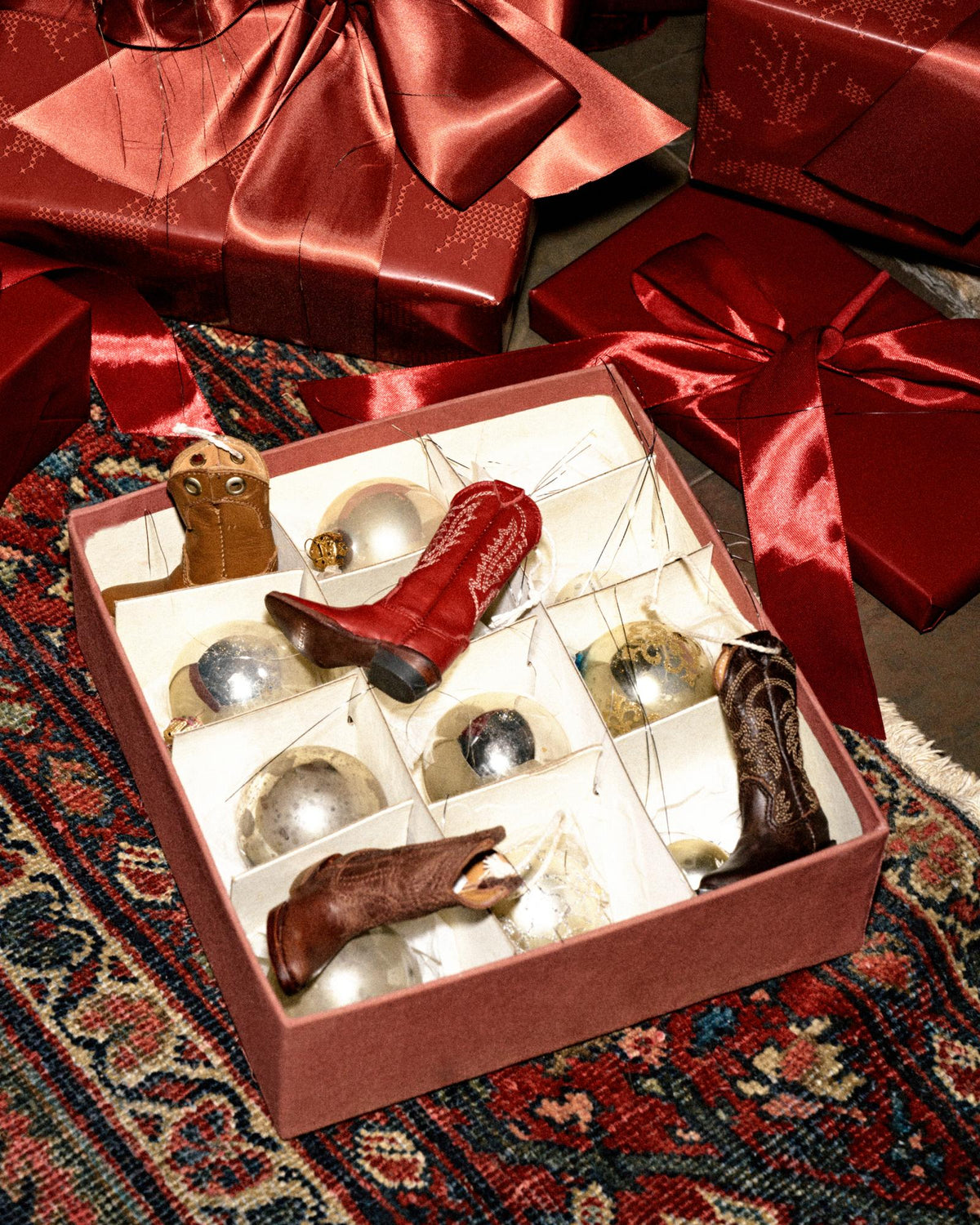 View of Abby Boot Ornament - Crimson