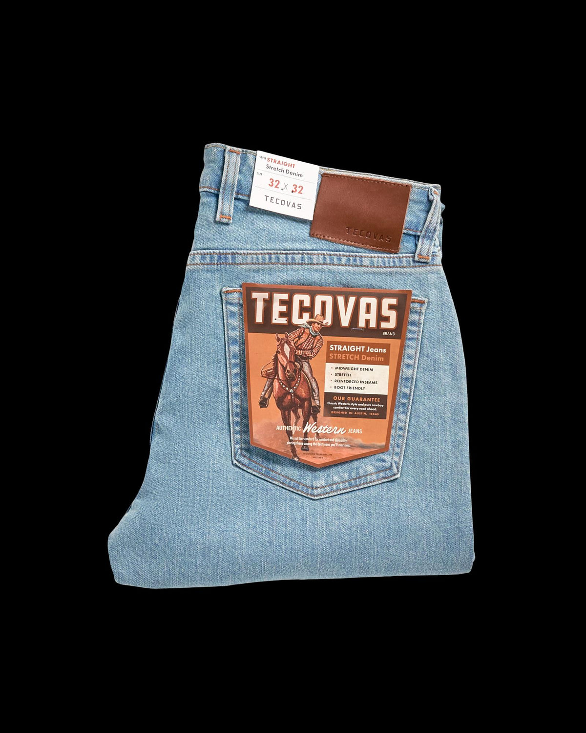Folded view of Men's Straight Stretch Denim - Light Stone Wash on plain background
