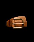 Front view of Men's Bison Belt II - Tan on plain background