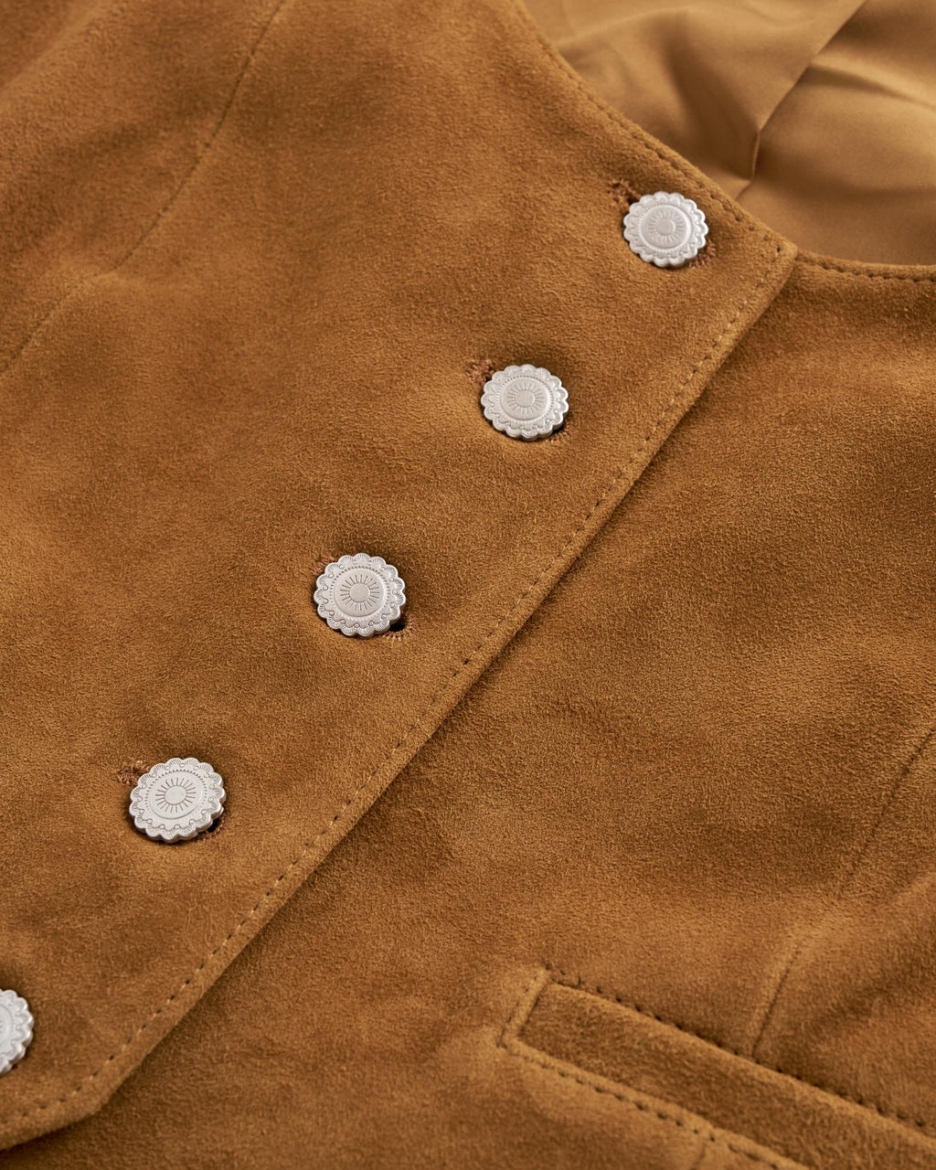 Closeup detail view of Women's Suede Vest - Sienna