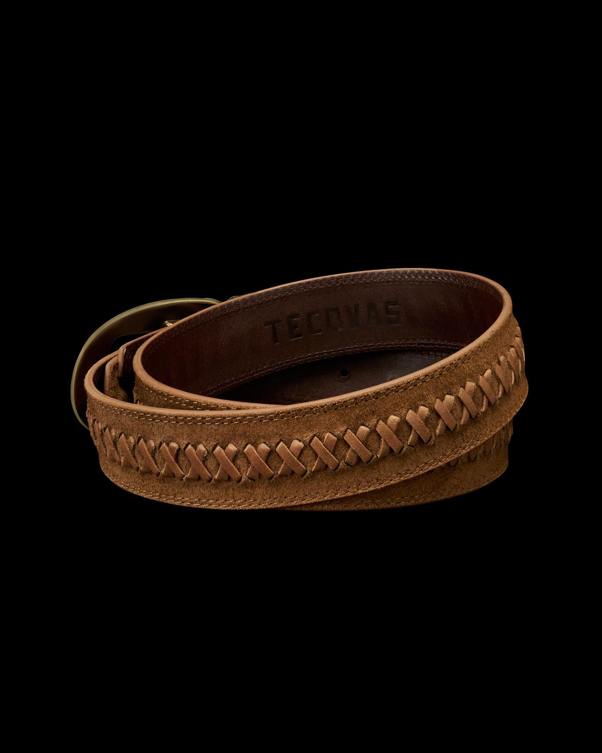 Back view of Women's Center Bar Buckle Belt - Sienna on plain background
