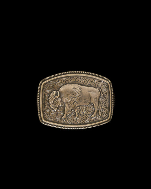 Front view of Bison Buckle - Antique Brass on plain background