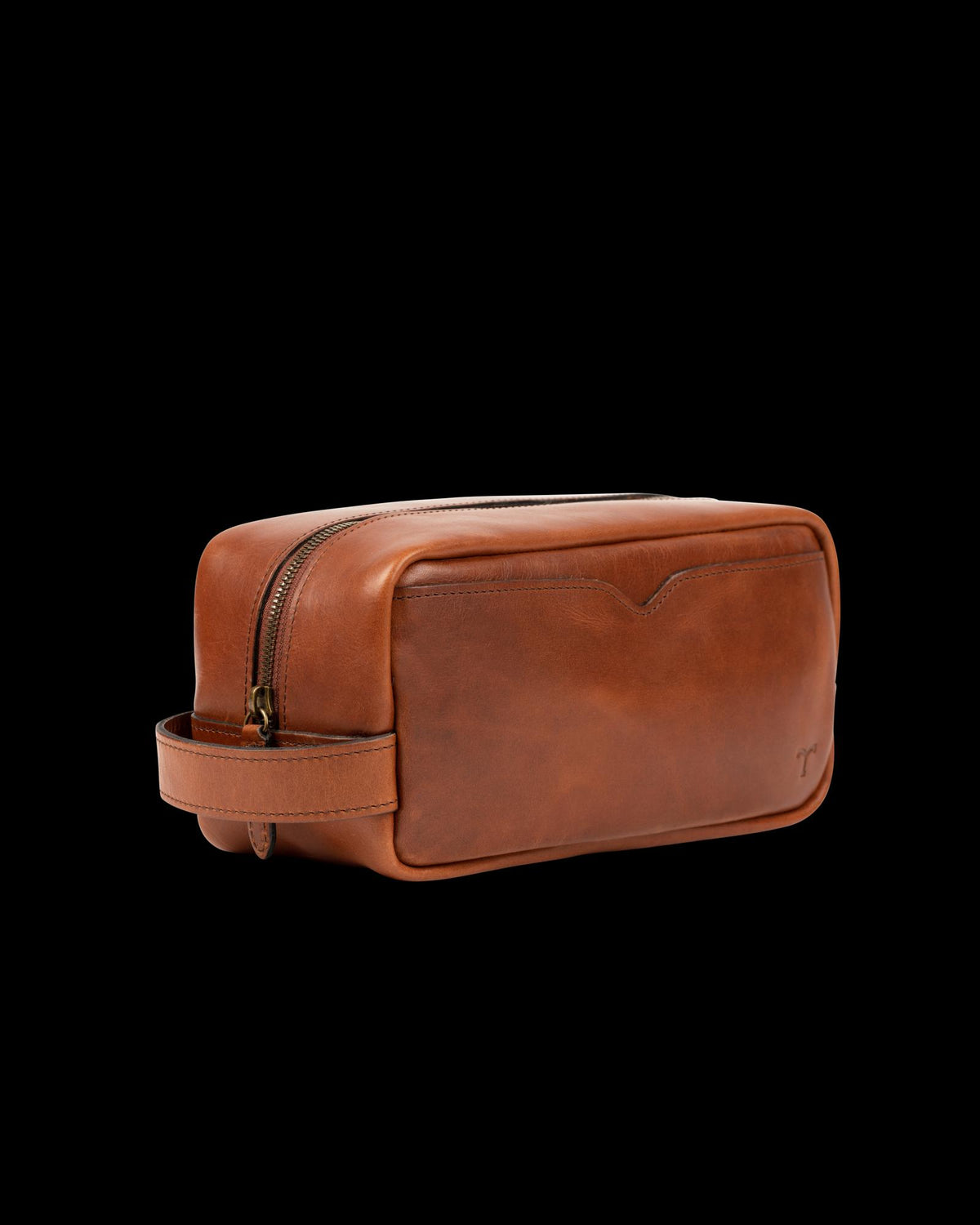 Quarterfront view of the Bartlett Travel Kit in Cognac