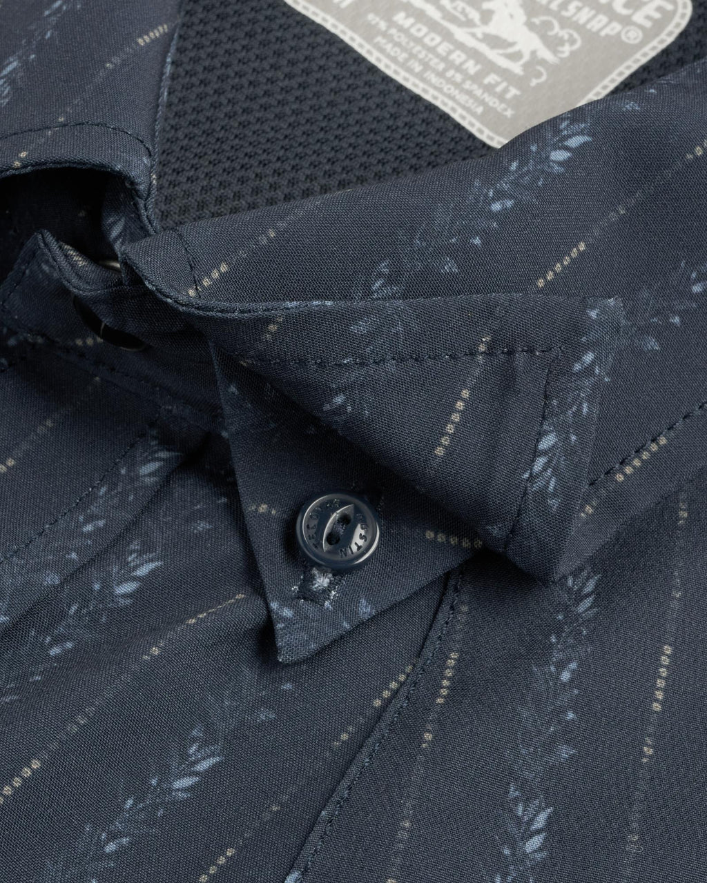 Closeup detail view of Men's Performance Western Short Sleeve Pearl Snap - Dark Navy/Multi