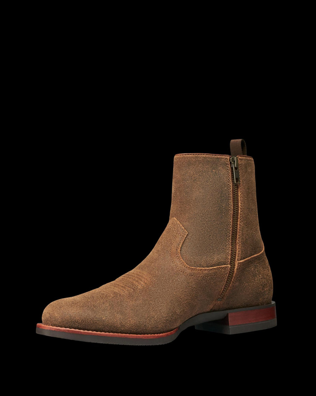 Quarterfront view of The Wayne - Dustwood Suede on plain background