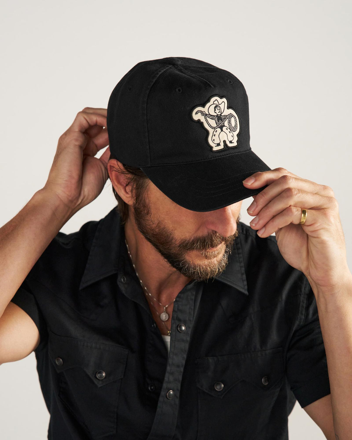View of Cowboy Patch Hat - Black