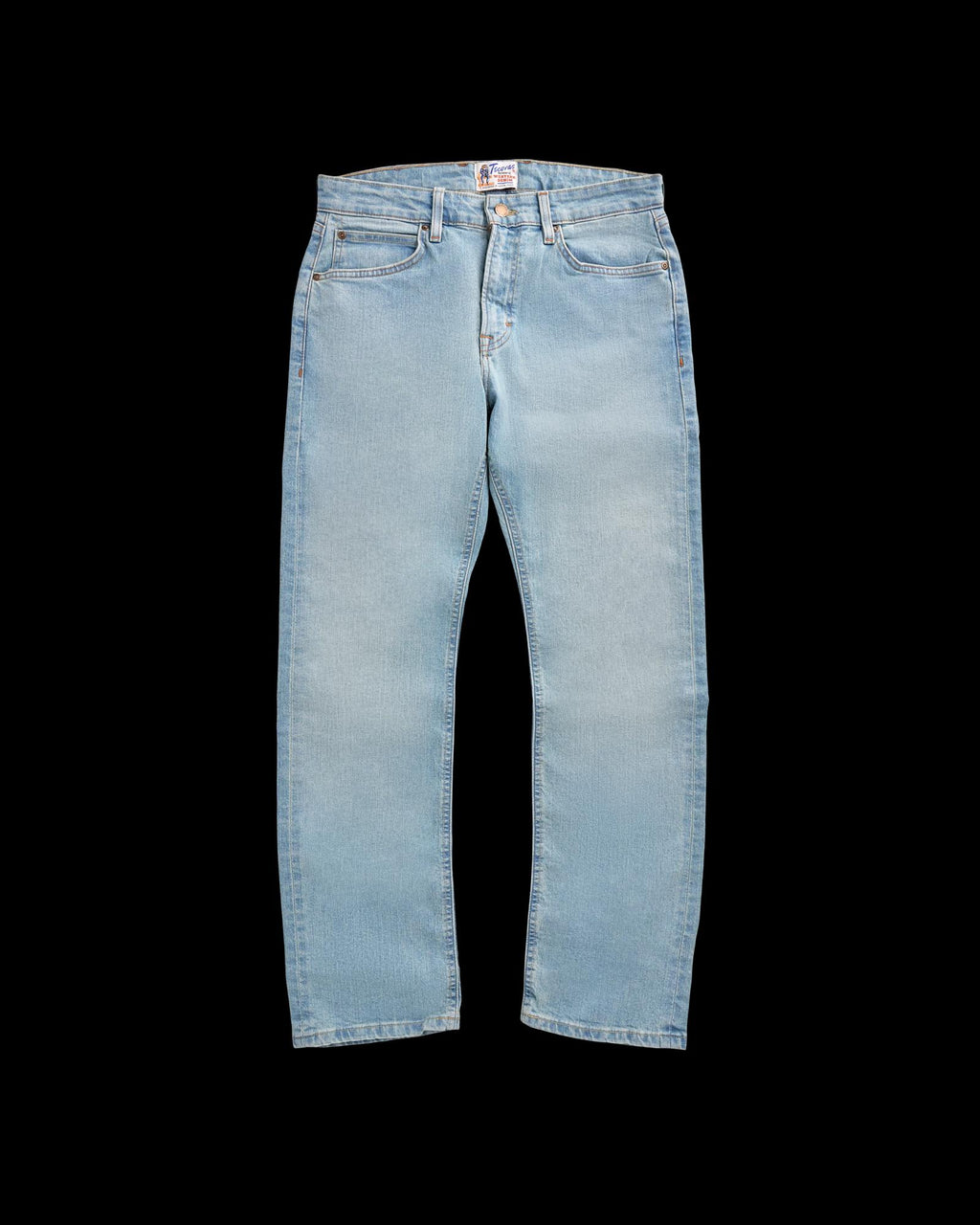 Front view of Men's Straight Stretch Denim - Light Stone Wash on plain background