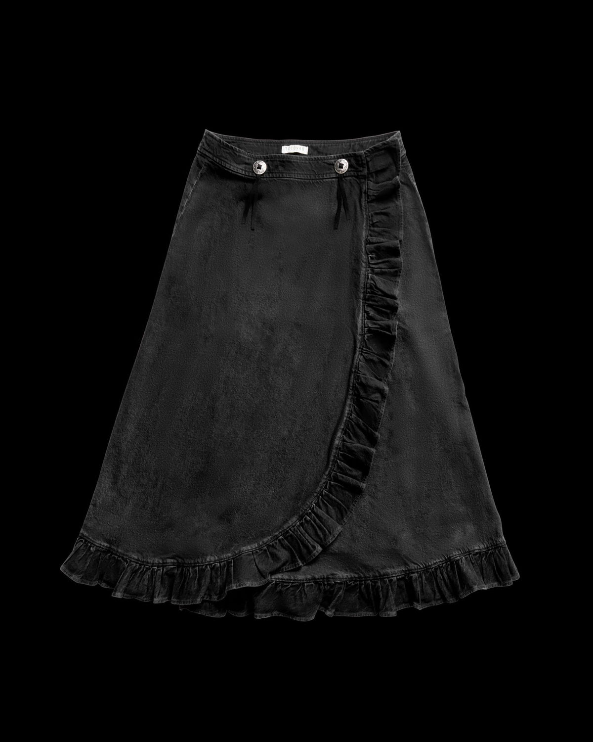 Front view of Women's Rodeo Maxi Denim Skirt - Black on plain background