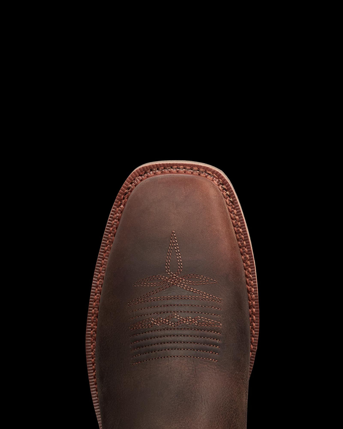 Toe view of LongHaul Waterproof Square Composite Toe Work Boot - Rust Cowhide on plain background