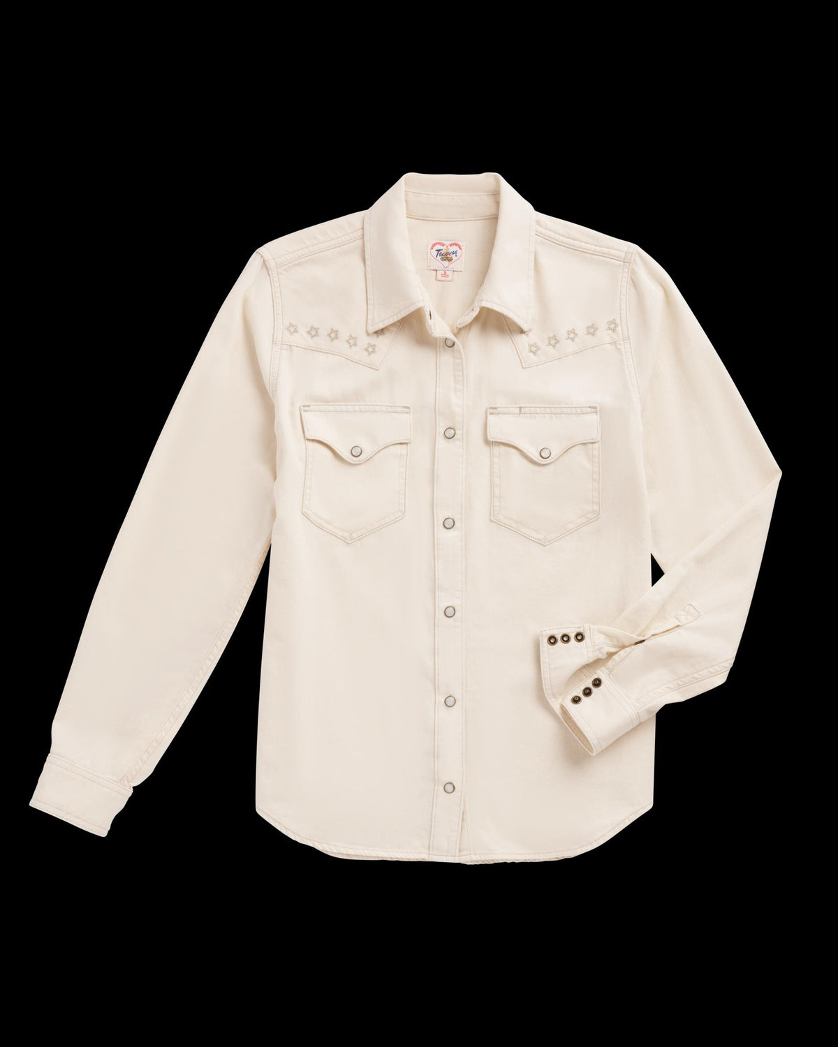Closeup detail view of Women's Denim Pearl Snap (III) - Natural