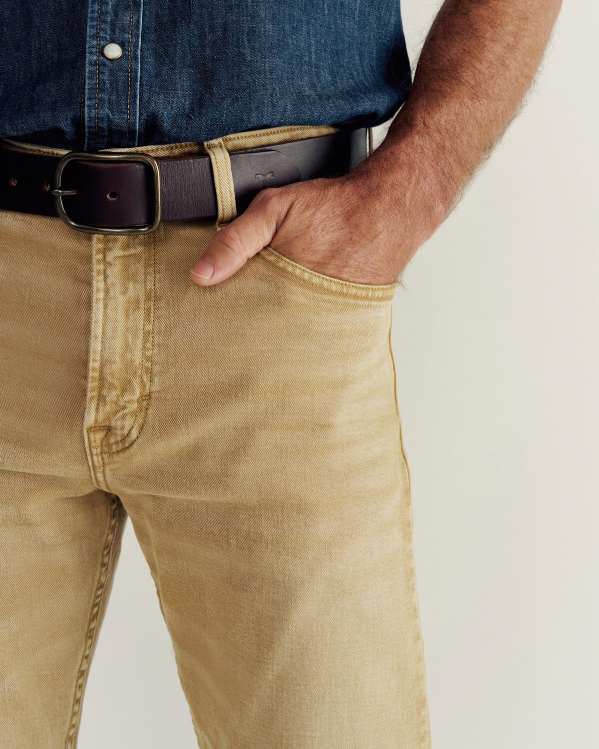 Closeup detail view of Men's Slim Straight Stretch Twill - Khaki
