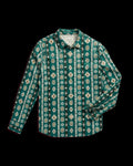 Closeup detail view of Men's Thorn Stopper Pearl Snap LS - Green Heron / Multi