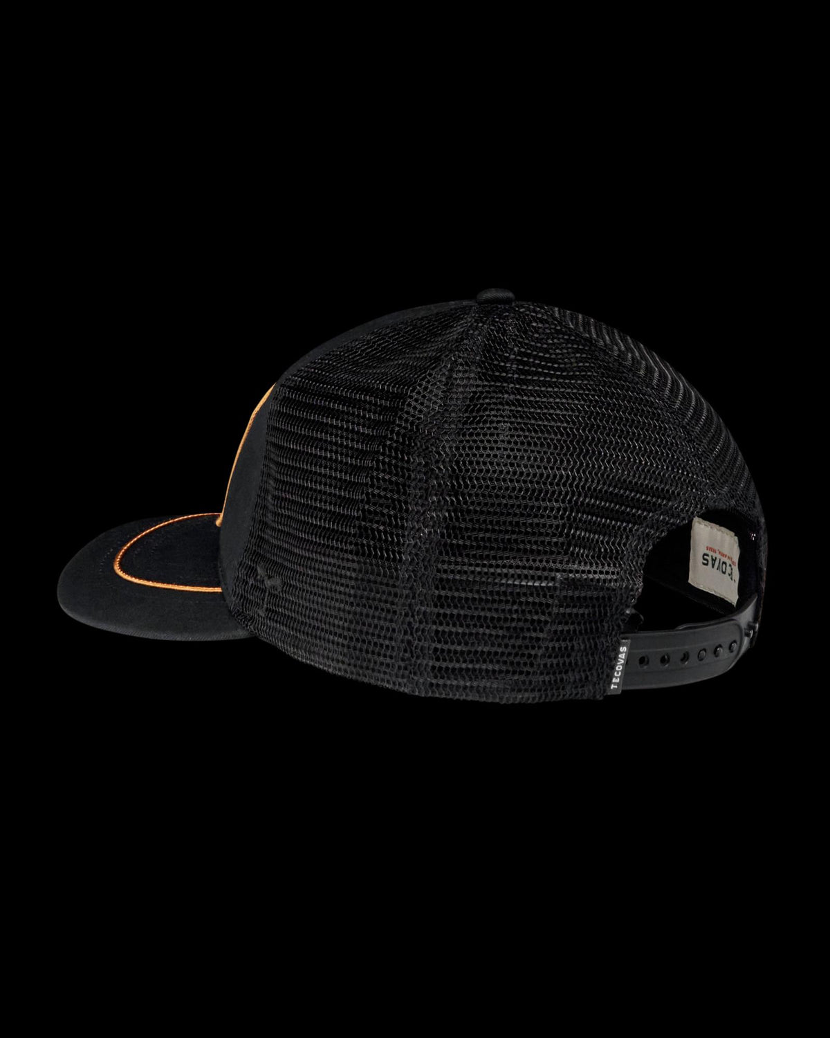 Quarterback view of Palo Duro Motors 5 Panel Low Pro Trucker - Black on plain background