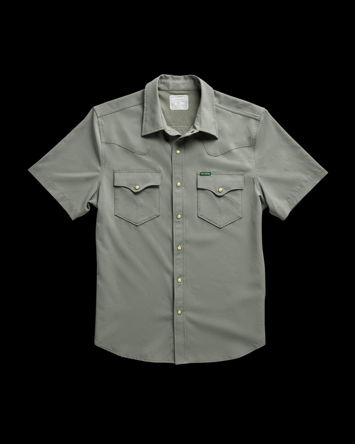 Closeup detail view of Men's Performance Western Pearl Snap SS - Cactus
