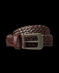 Front view of Men's Braided Belt - Medium Brown on plain background