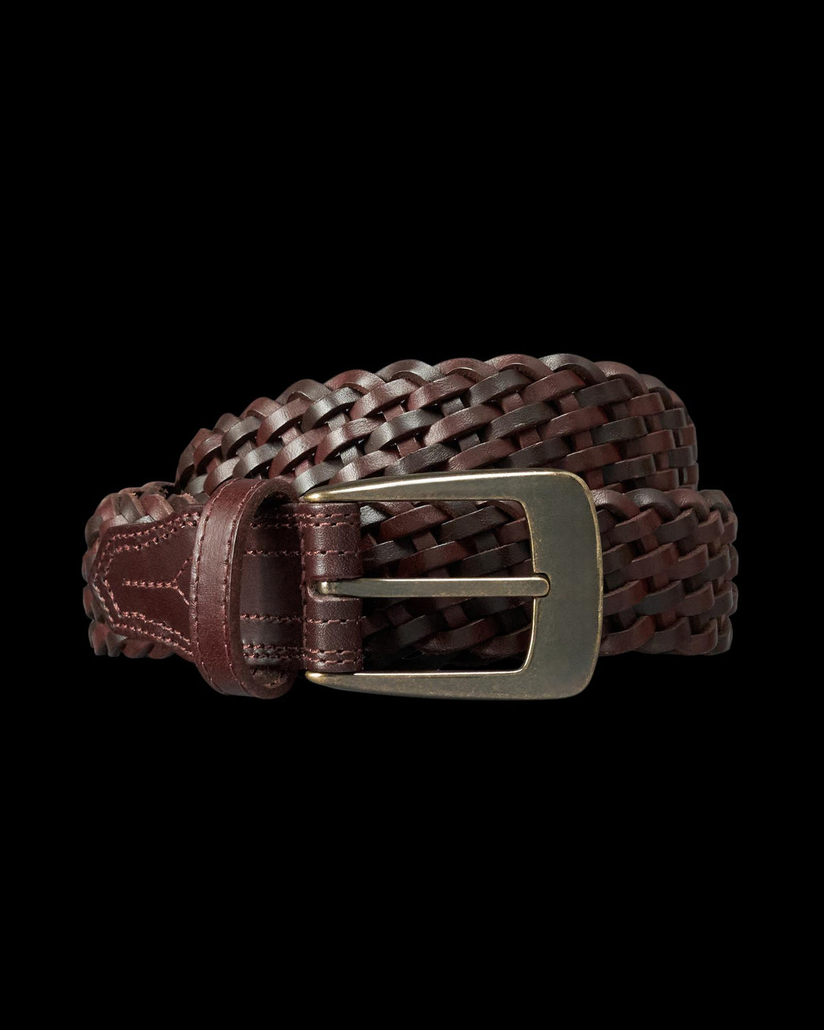 Front view of Men's Braided Belt - Medium Brown on plain background