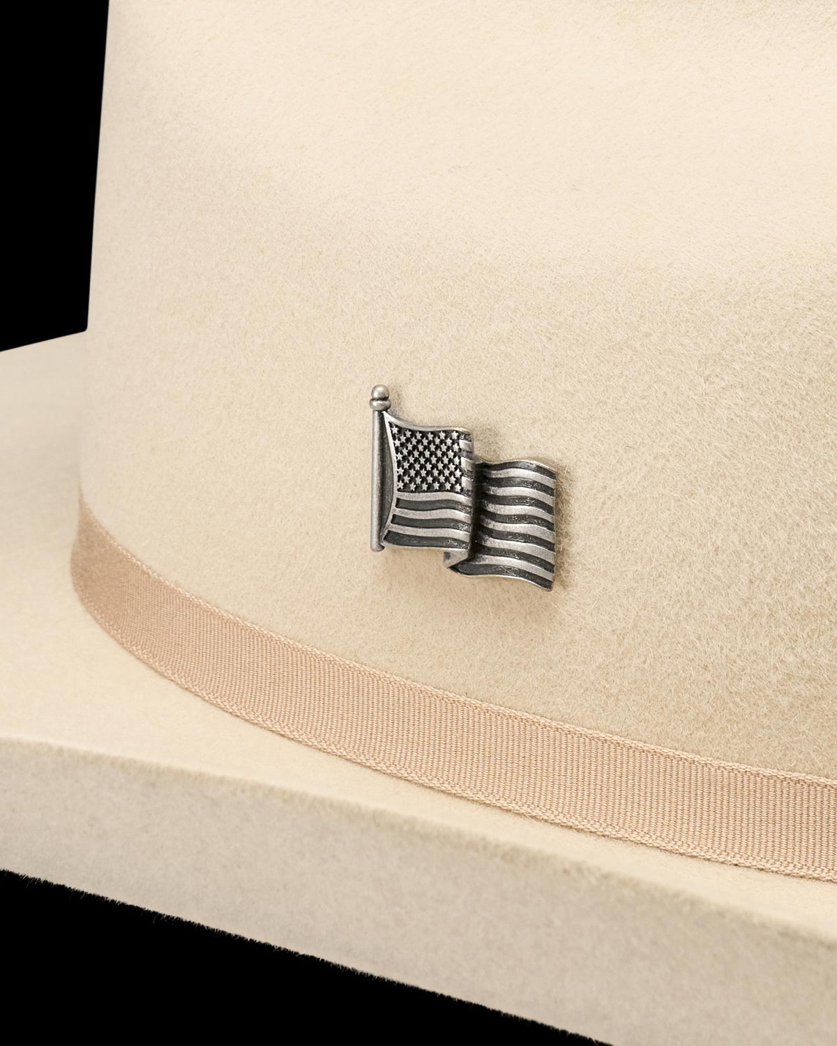 Closeup view of American Flag Magnetic Hat Pin - Dark Antique Nickel