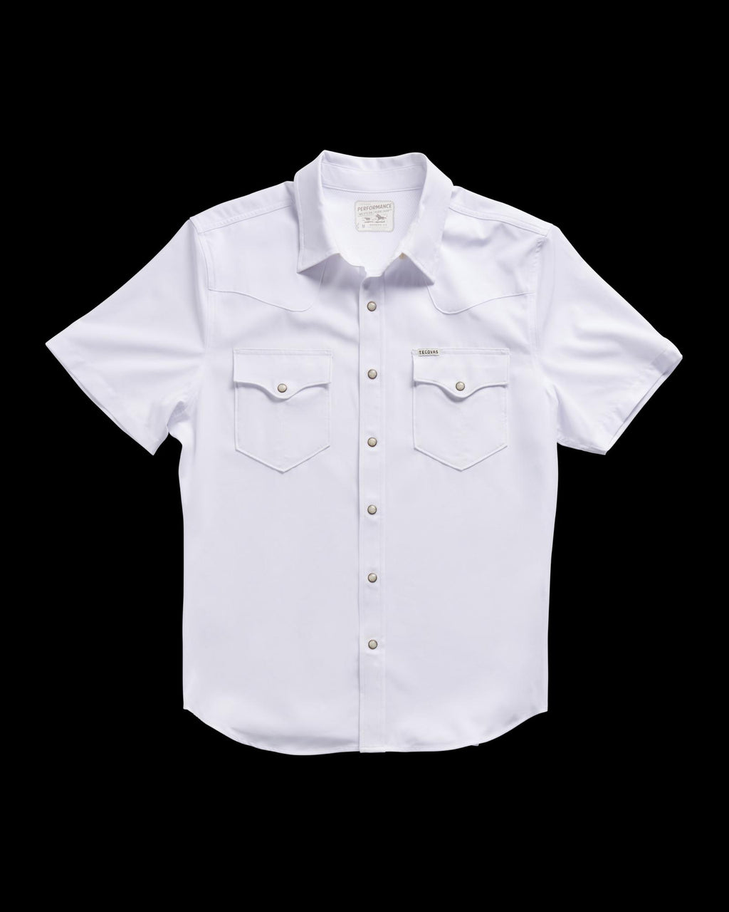 Closeup detail view of Men's Performance Western Pearl Snap SS - White