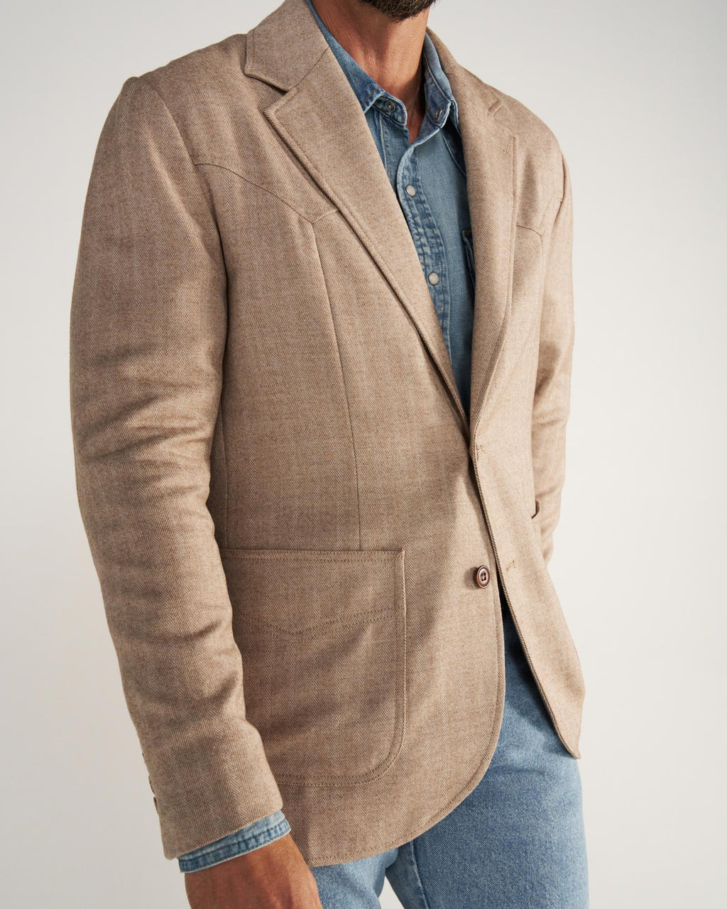 Closeup detail view of Men's Western Blazer - Khaki