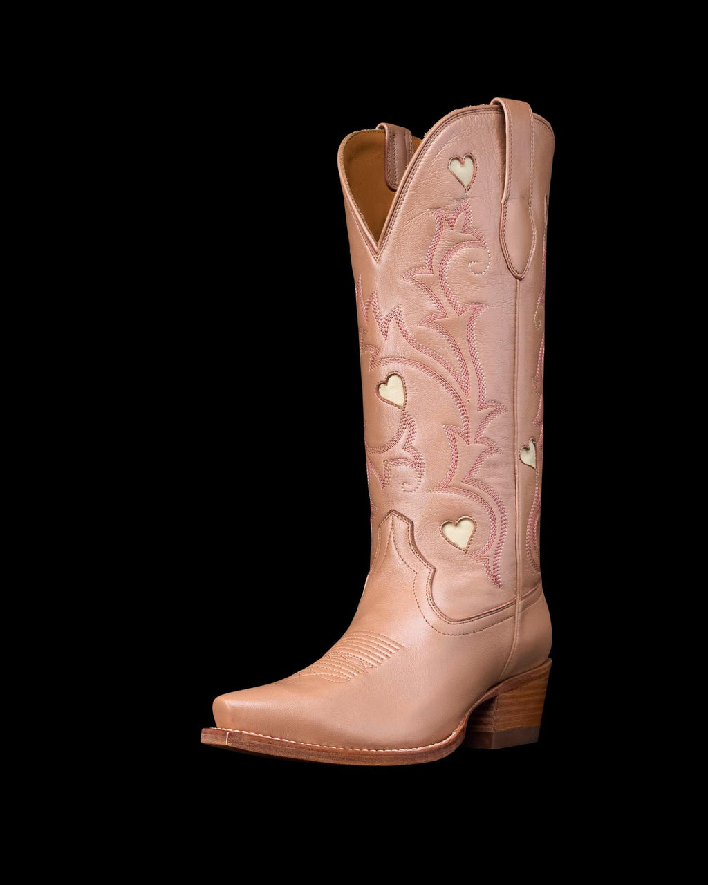 Quarterfront view of The Annie Hearts - Rose Gold Goat on plain background