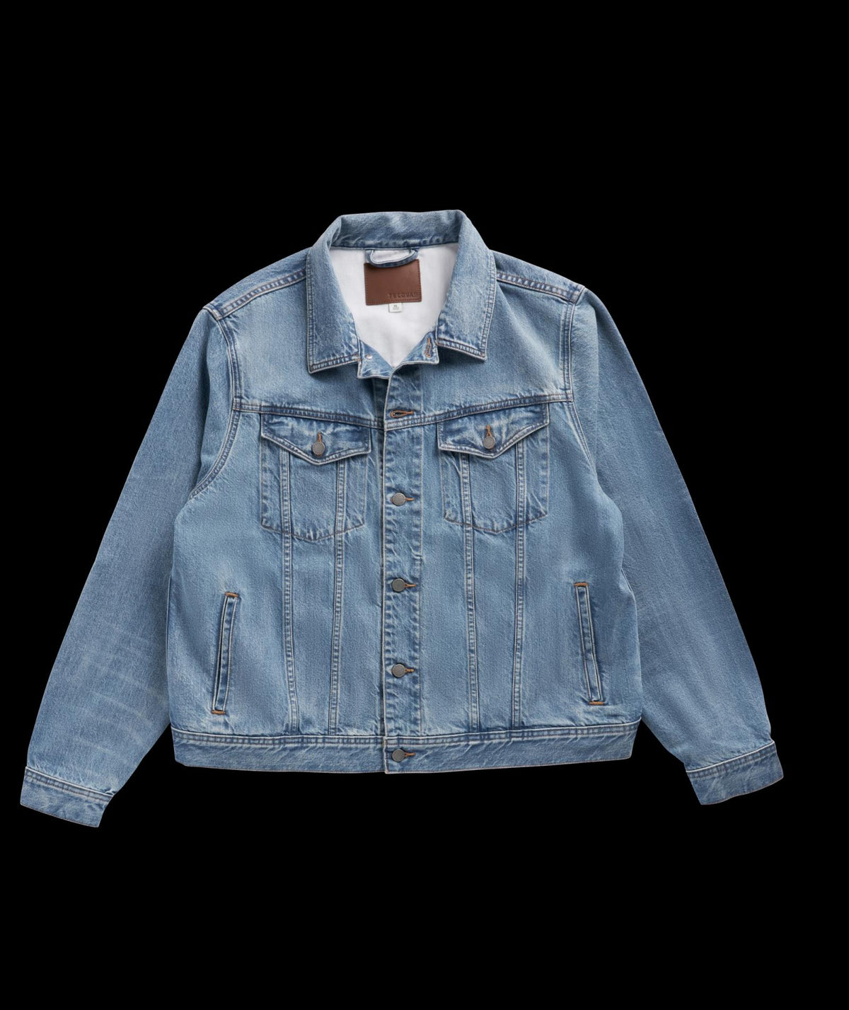Front view of Men's Classic Denim Trucker Jacket - Acid Wash on plain background