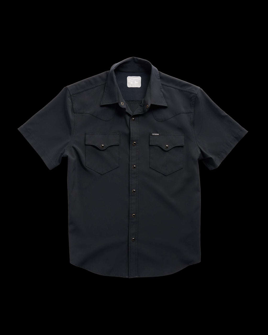 Closeup detail view of Men's Performance Western Pearl Snap SS - Black
