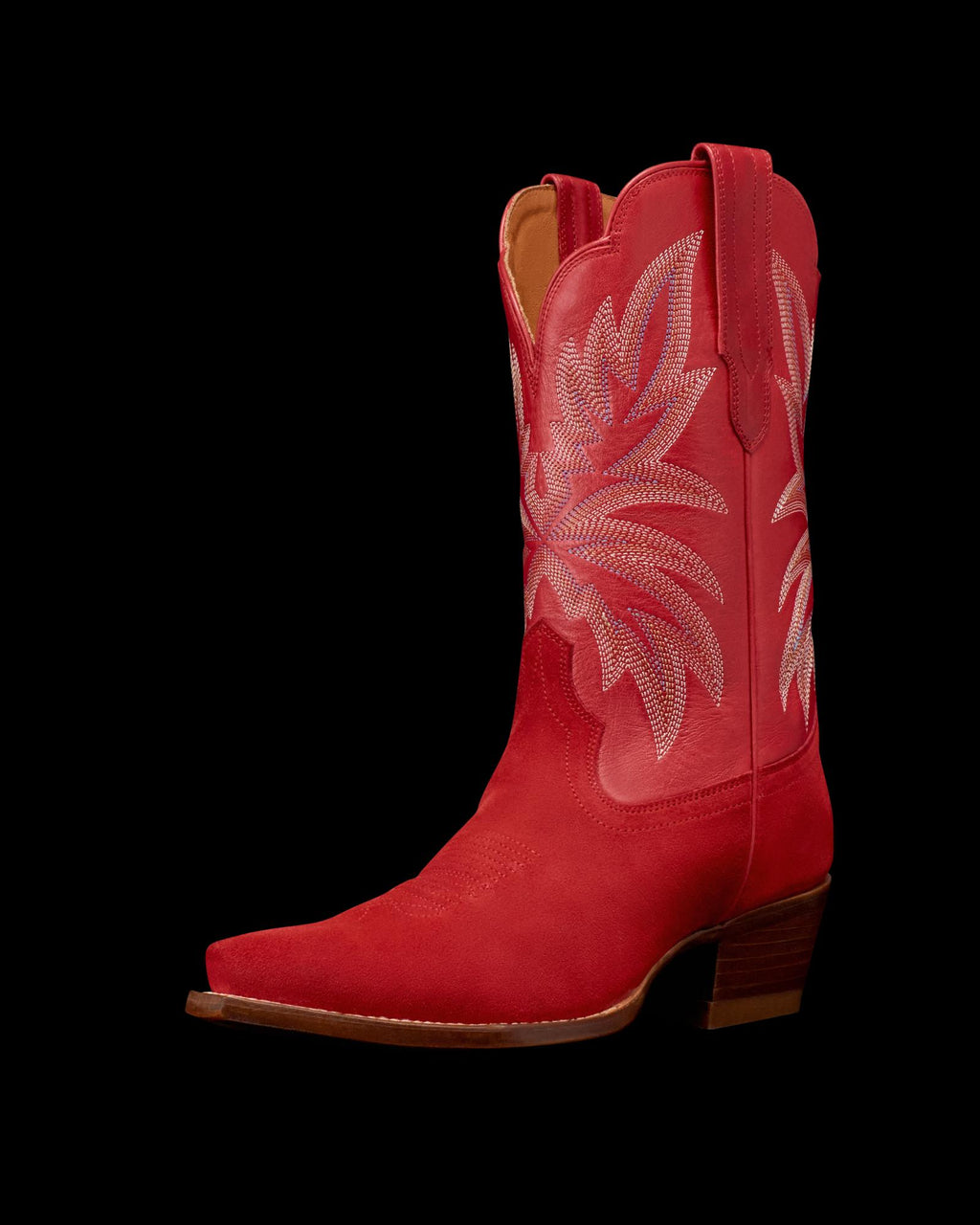 Quarterfront view of The Sadie - Barn Red Suede on plain background