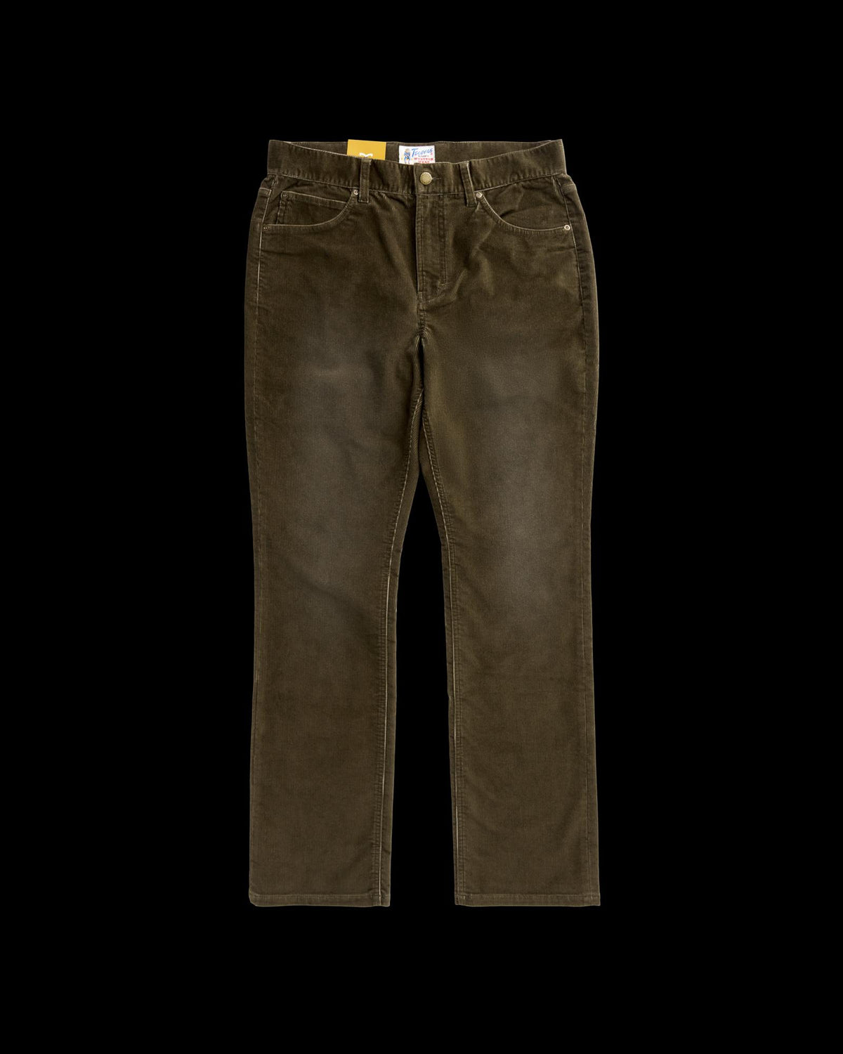 Front view of Men's Slim Straight Stretch Corduroy - Dark Olive on plain background