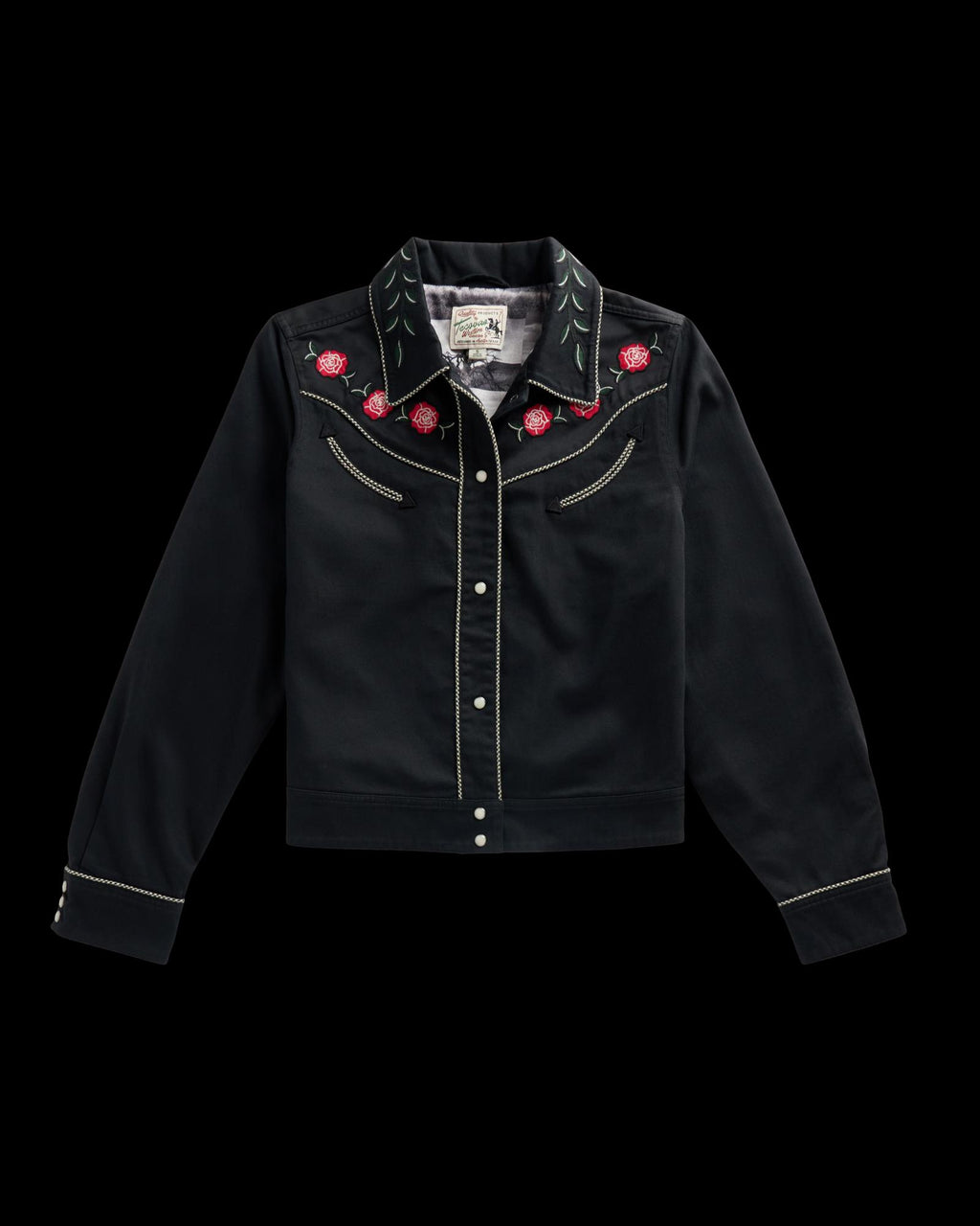 Front view of Women's Embroidered Dolly Jacket - Black on plain background