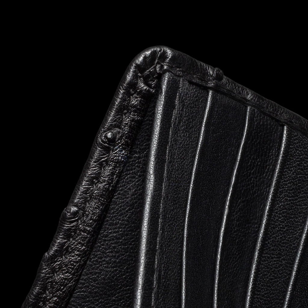 Closeup view of Ostrich Billfold - Midnight