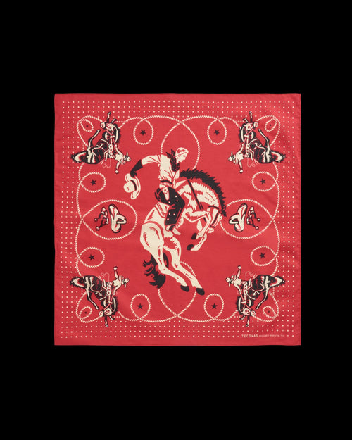 Front view of Bucking Bronco Bandana - Red on plain background