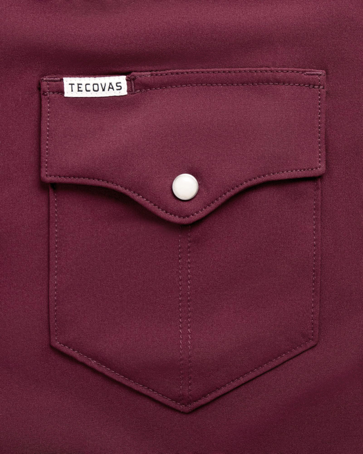 Closeup detail view of Men's Performance Western Short Sleeve Pearl Snap - Maroon