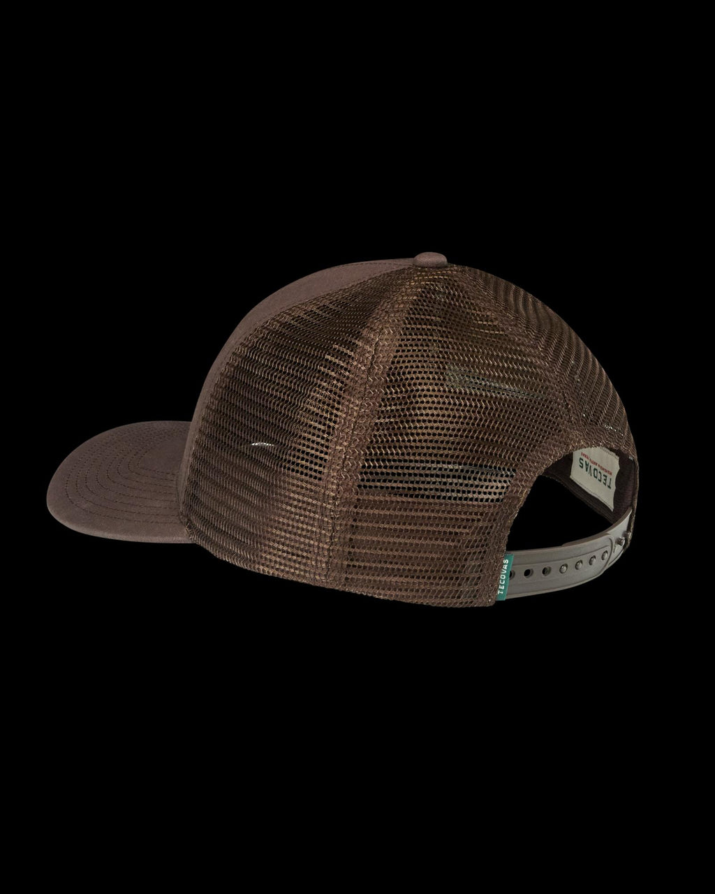 Quarterback view of Tecovas Wares of the West Trucker - Dark Brown on plain background