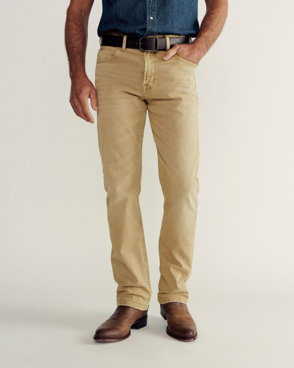 Front view of Men's Slim Straight Stretch Twill - Khaki on model