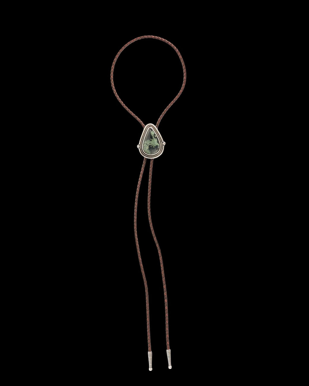 Front view of Iron Lamb Kyanite Drop Bolo - Sage/Navy on plain background